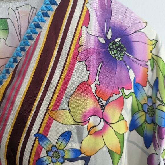 Women's Johnny Was Silk Stellar Poncho XS Rainbow Floral Tassels - Picture 7 of 8